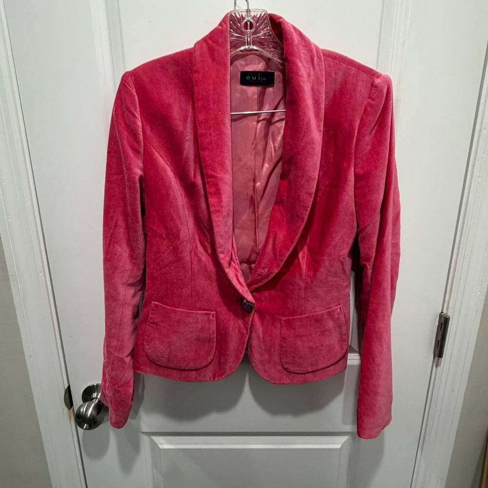 Oui Set Womens Blazer Velvet Shawl Lapel‎ Ornate Button Pink